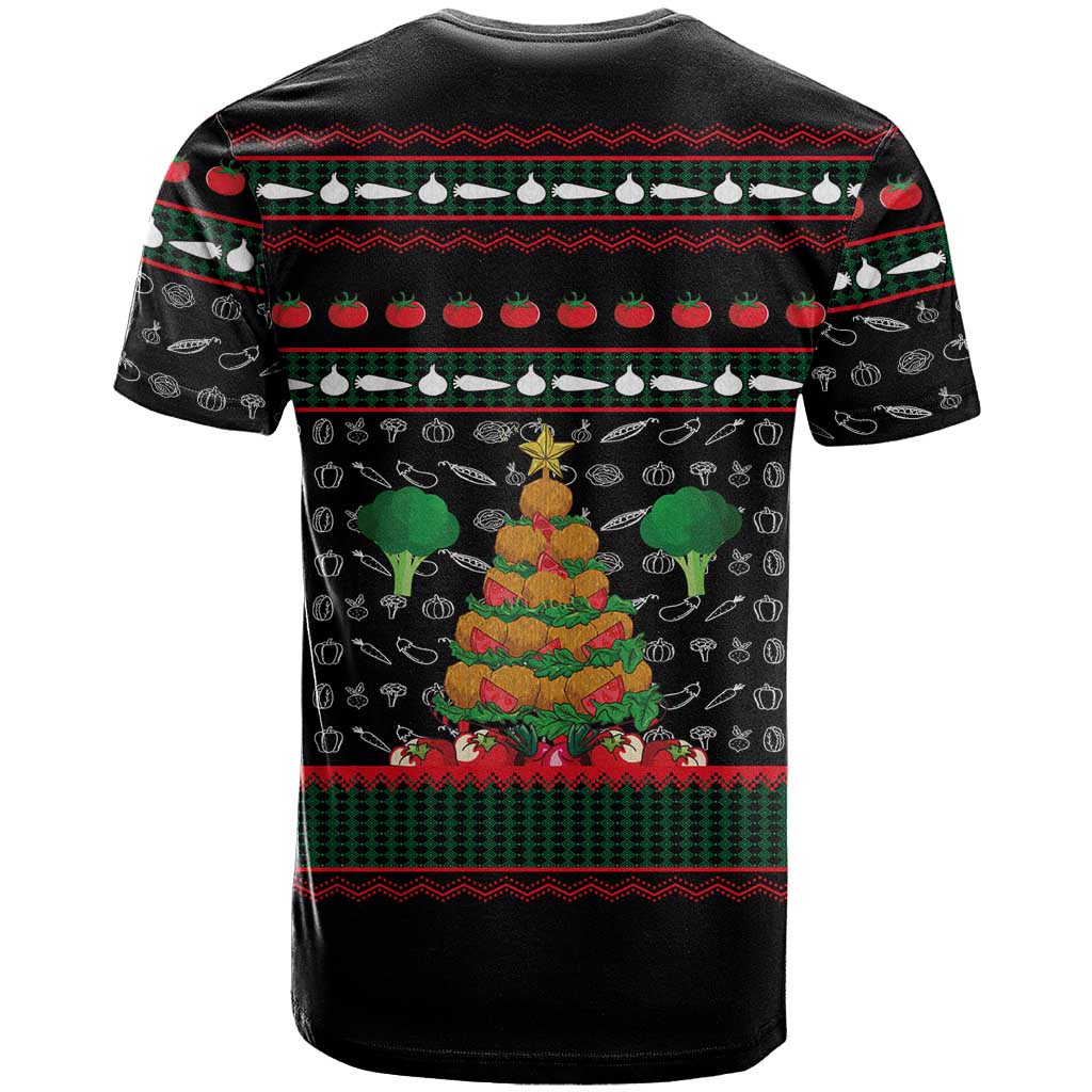 Vegan Christmas T-Shirt with Tis the Season to Go Vegan Quote and Vegetable Tree Graphic Tee
