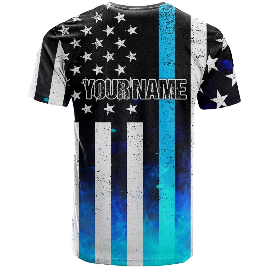 Personalized Blue Flame American Flag Dart T-Shirt Patriotic Dartboard Design Graphic Tee