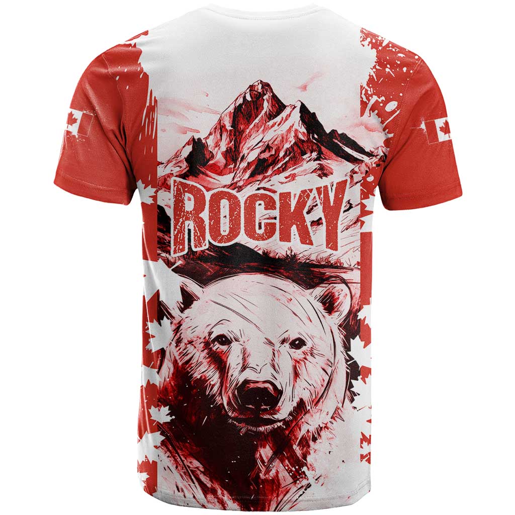 Canada Bear T-Shirt with Maple Leaf and Rocky Mountain Design Graphic Tee