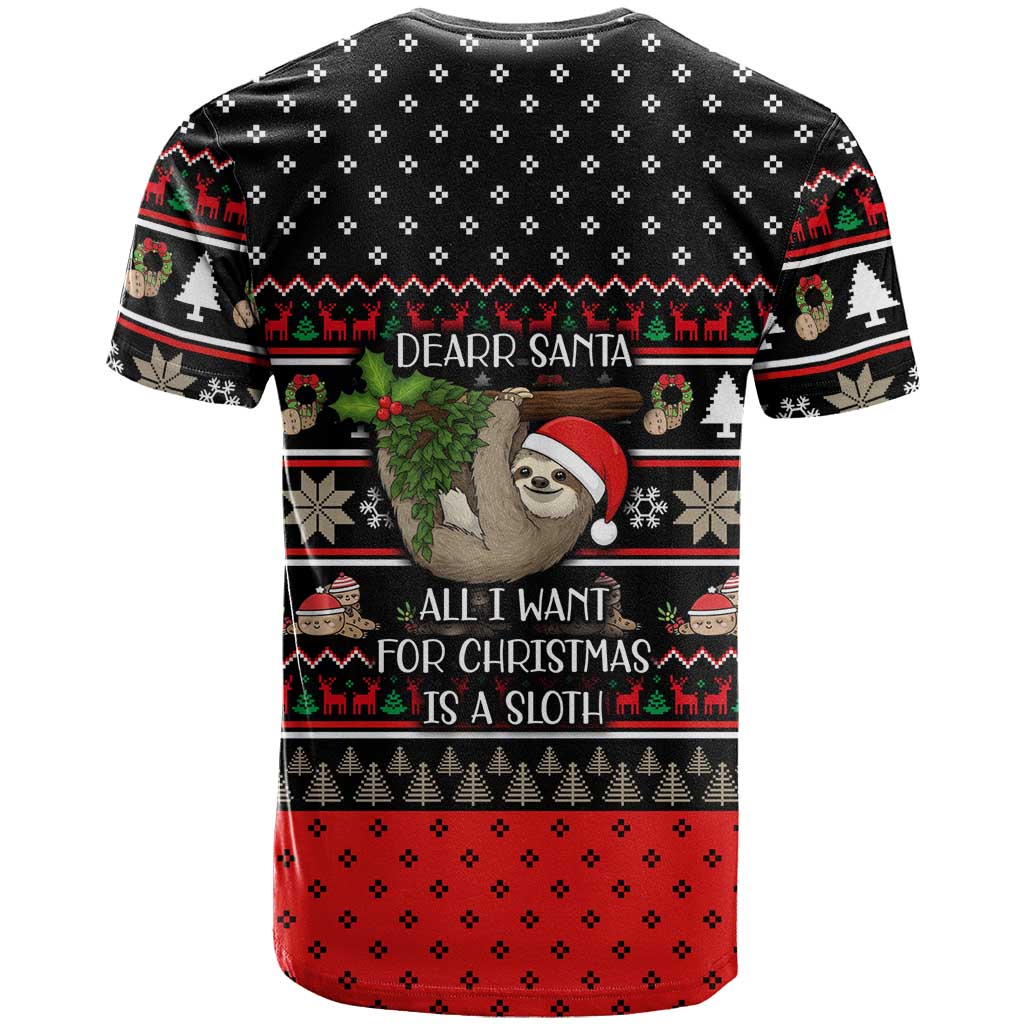 Sloth All I Want For Christmas T-Shirt Xmas Holiday Patterns Graphic Tee