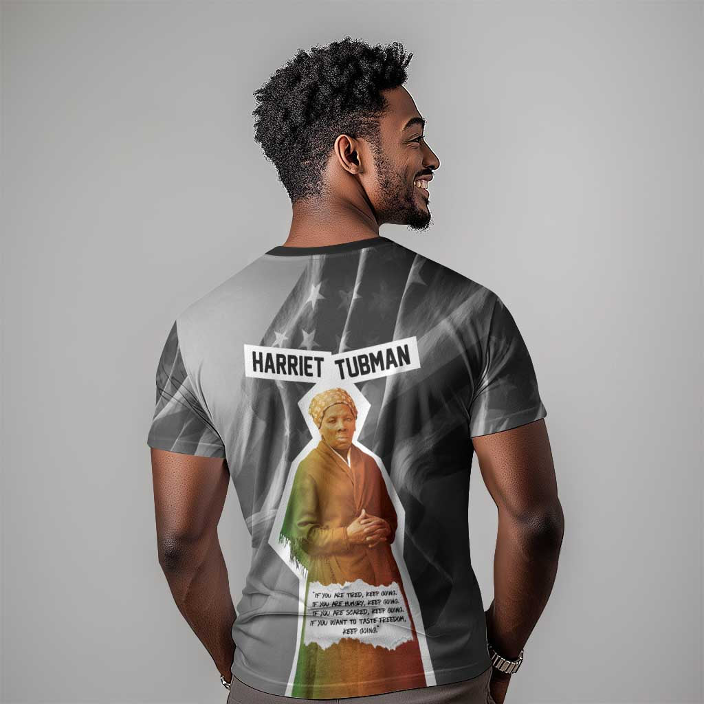 Harriet Tubman T-Shirt American Flag Background Civil Rights Quote Keep Going Tribute Design Graphic Tee