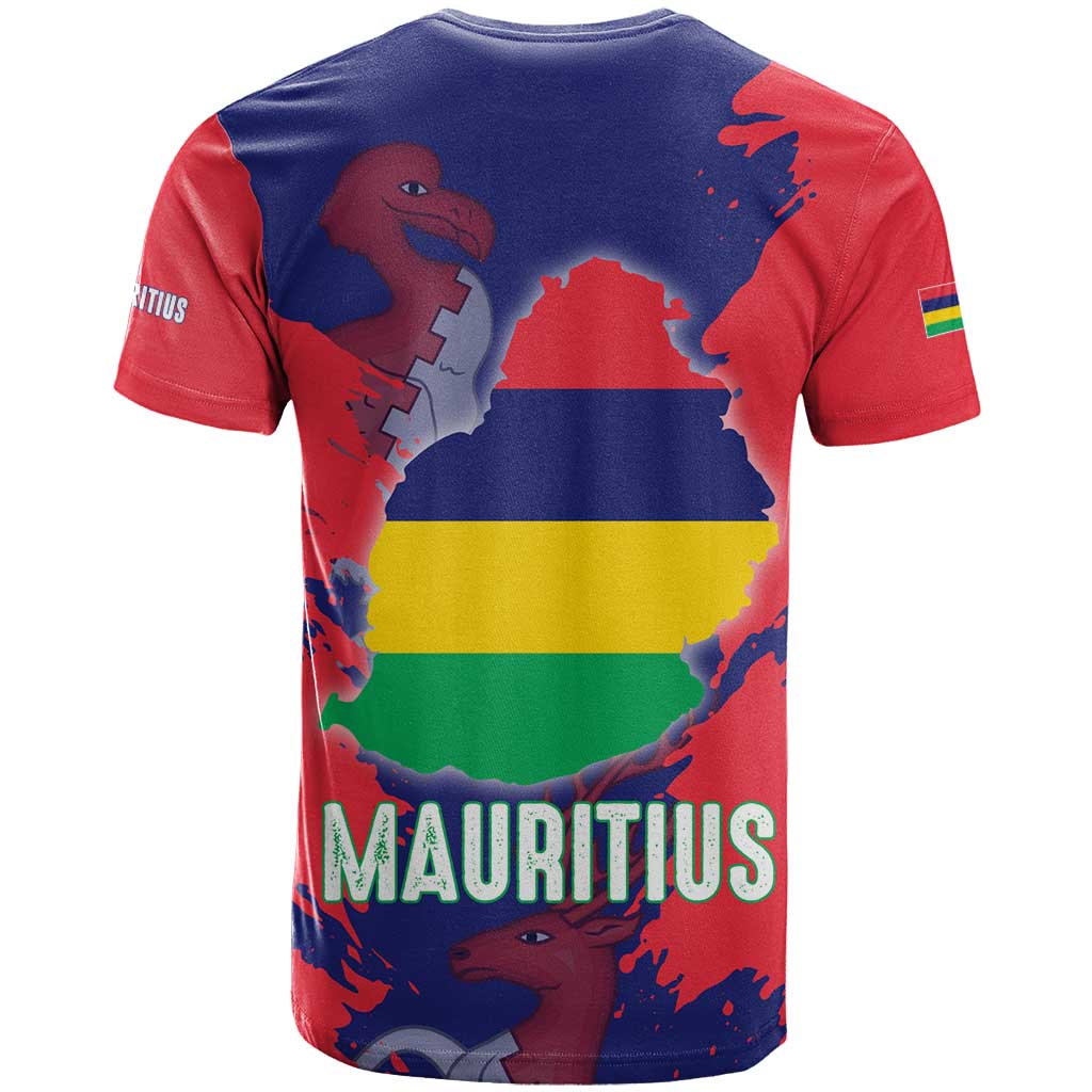 Mauritius T-Shirt National Emblem Integrated with Country's Shape Symbolic Design Graphic Tee