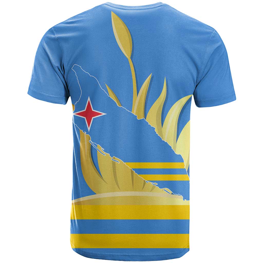 Aruba Flag T-Shirt Elements Merged with Country's Shape Unique National Design Graphic Tee