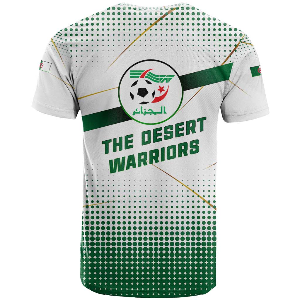 Algeria Soccer T-Shirt with Desert Warriors Text and National Flag Design Graphic Tee