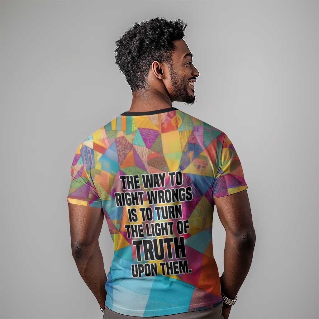 Ida B. Wells T-Shirt with Colorful Patchwork Pattern Design Confident Portrait Civil Rights and Journalism Tribute Graphic Tee
