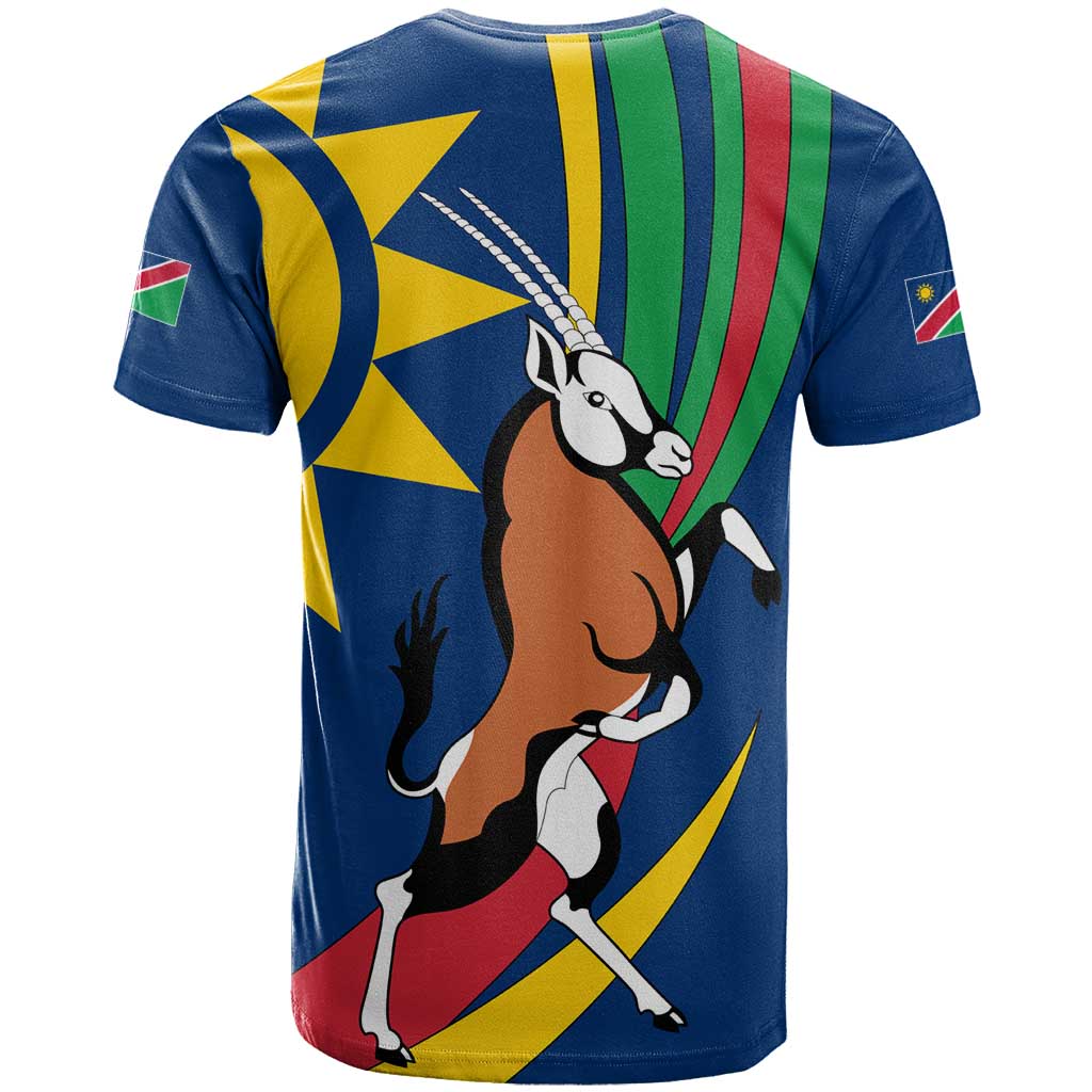 Namibia National Emblem T-Shirt Flag Colors & Symbolic Animals Design Graphic Tee