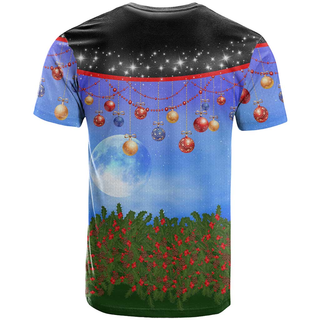 German Shepherd Christmas T-Shirt with Santa Sleigh and Holiday Ornament Design Graphic Tee
