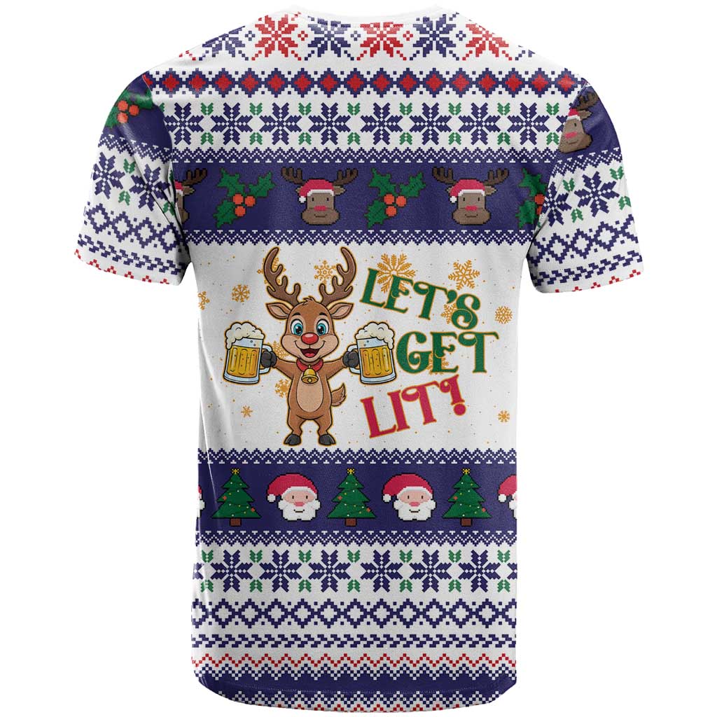 Reindeer Beer Christmas T-Shirt Xmas Holiday Patterns Graphic Tee