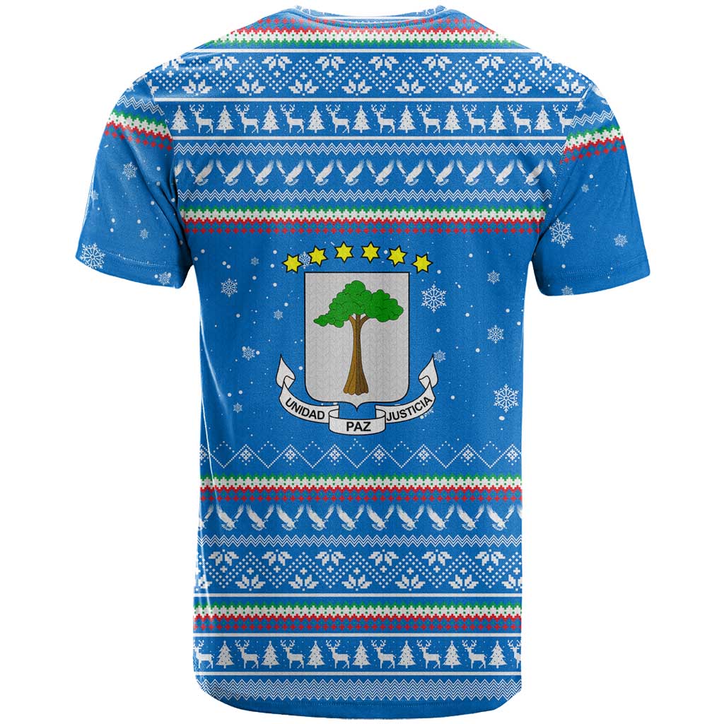 Equatorial Guinea Christmas T-Shirt with Nzalang Noel Eagle Flag Snowflakes and Blue Holiday Graphic Tee