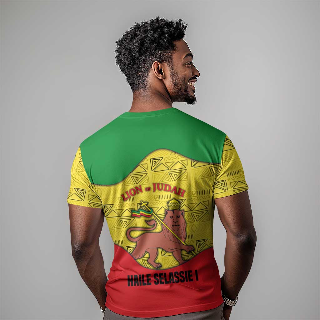 Haile Selassie I T-Shirt Ethiopia Lion of Judah and Conquering Lion Pattern Tribute Graphic Tee