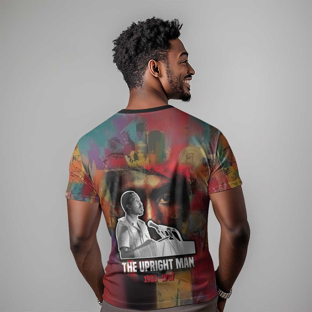 Thomas Sankara Burkina Faso T-Shirt with Bold Portrait and The Upright Man Tribute Design Graphic Tee