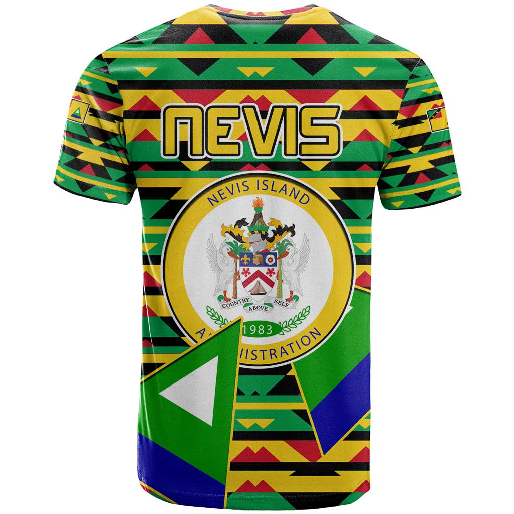Nevis in Saint Kitts and Nevis T-Shirt Geometric Pattern and Coat of Arms Graphic Tee