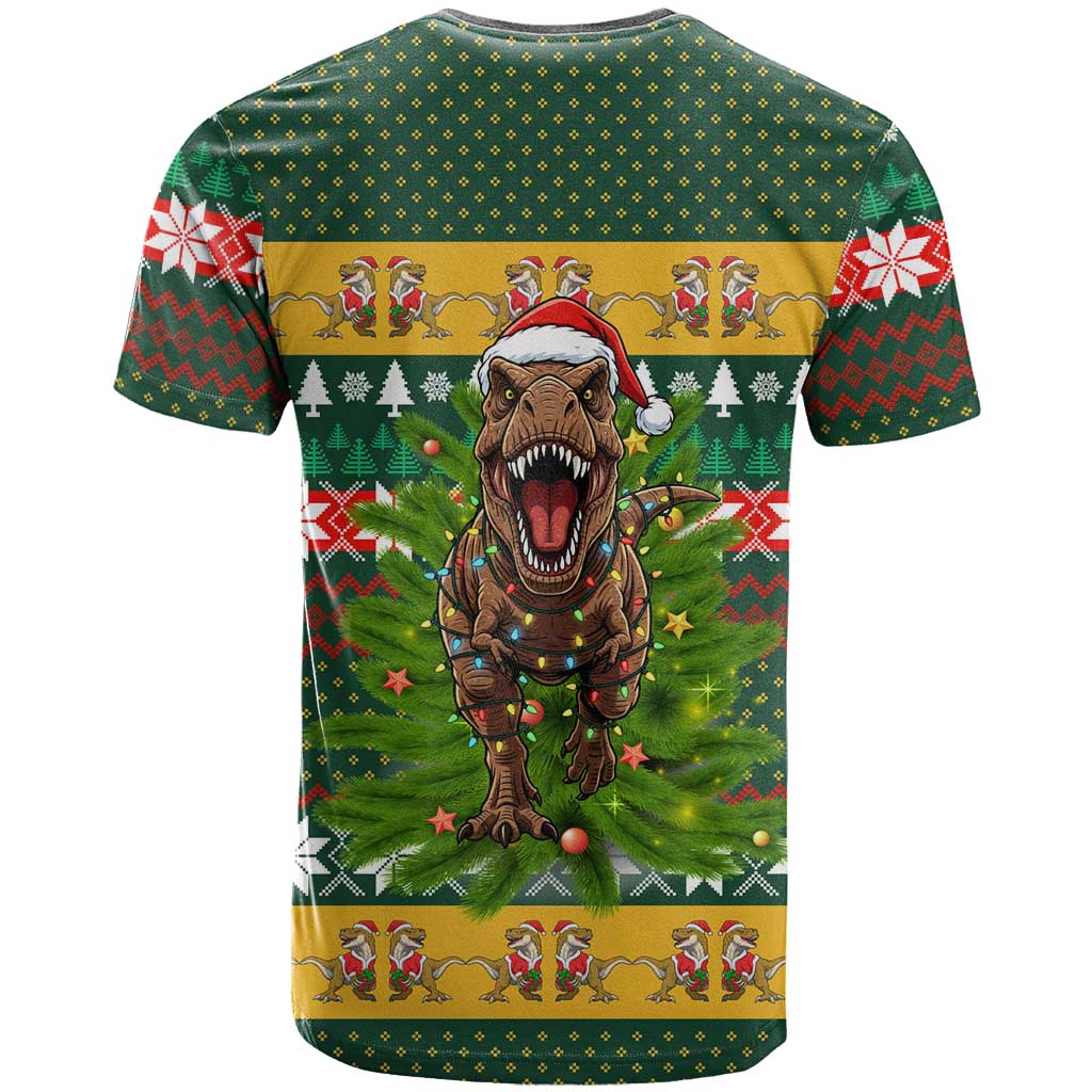 Christmas T Rex In Noel Tree T-Shirt Xmas Holiday Patterns Graphic Tee