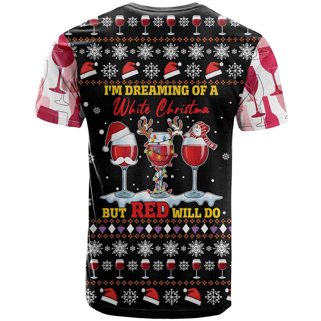 Wine Red Christmas Christmas Christmas T-Shirt Xmas Holiday Patterns Graphic Tee