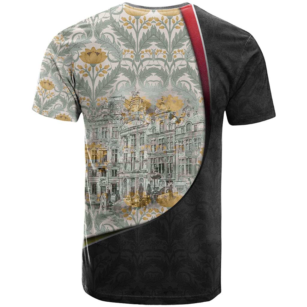 Belgium T-Shirt with Grand Place Brussels Art Nouveau Floral Spirit Graphic Tee