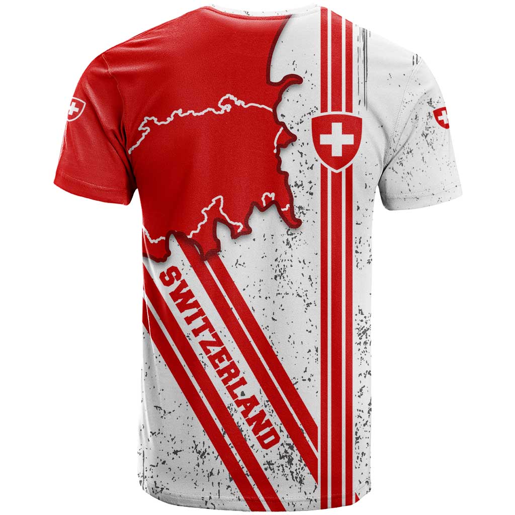 Switzerland Flag T-Shirt Swiss Map Red-White Distressed Graphic Tee