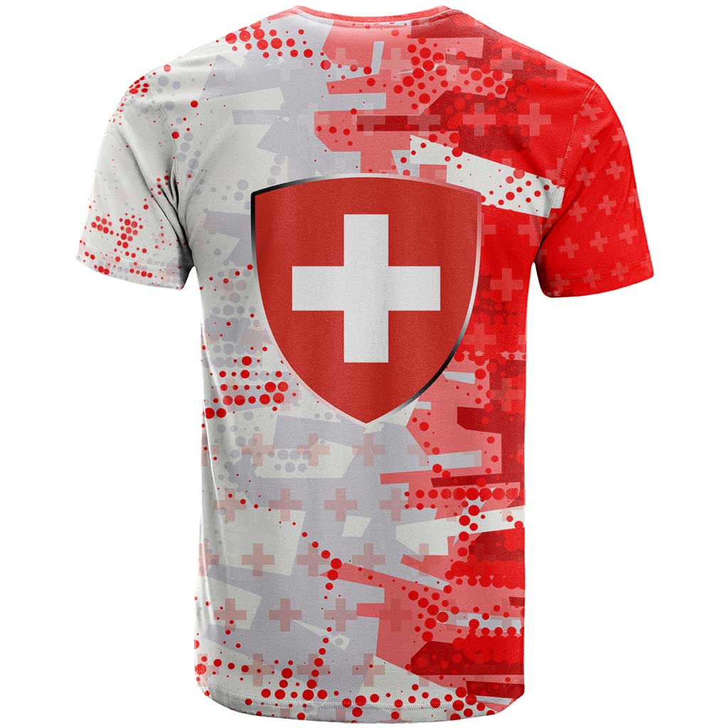 Switzerland Flag T-Shirt with Camo Red White Sportswear with Swiss Cross Shield Graphic Tee