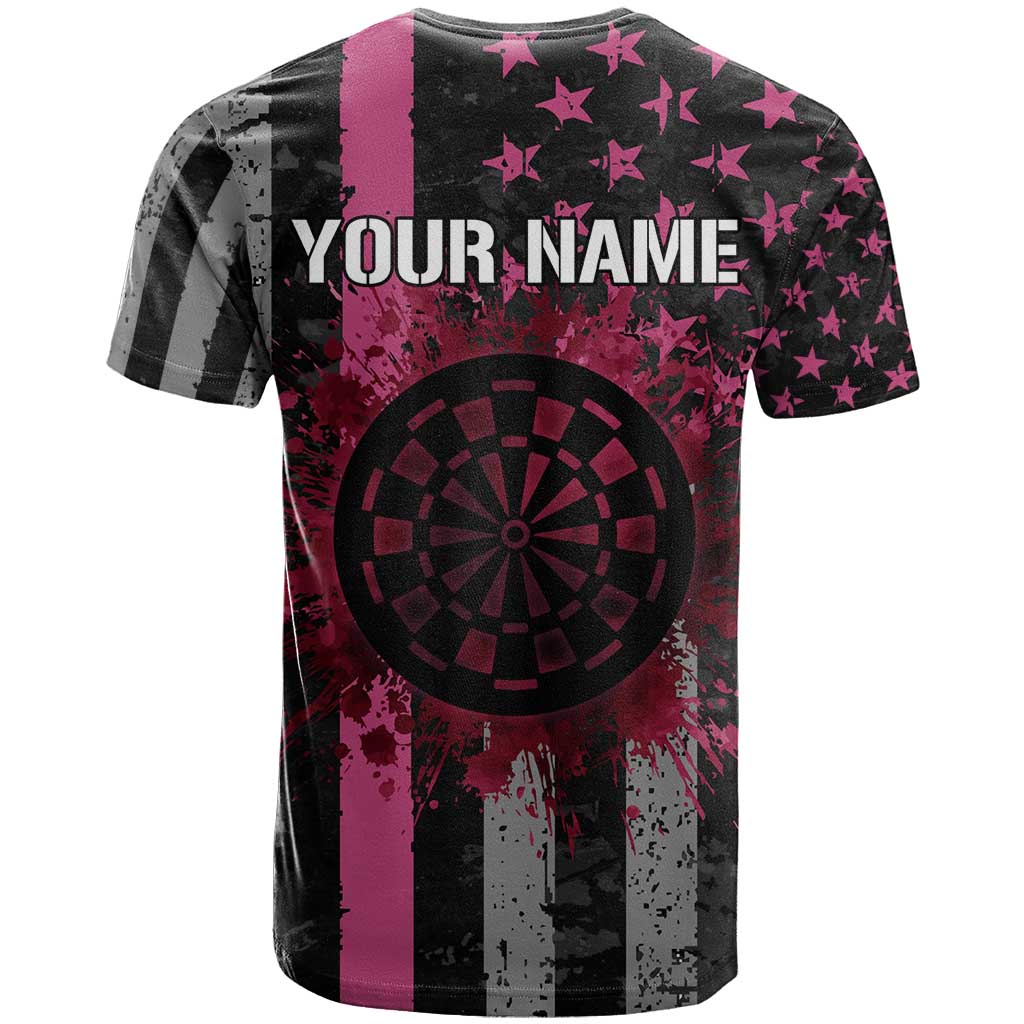 Personalized Pink Ribbon and American Flag Darts T-Shirt Graphic Tee