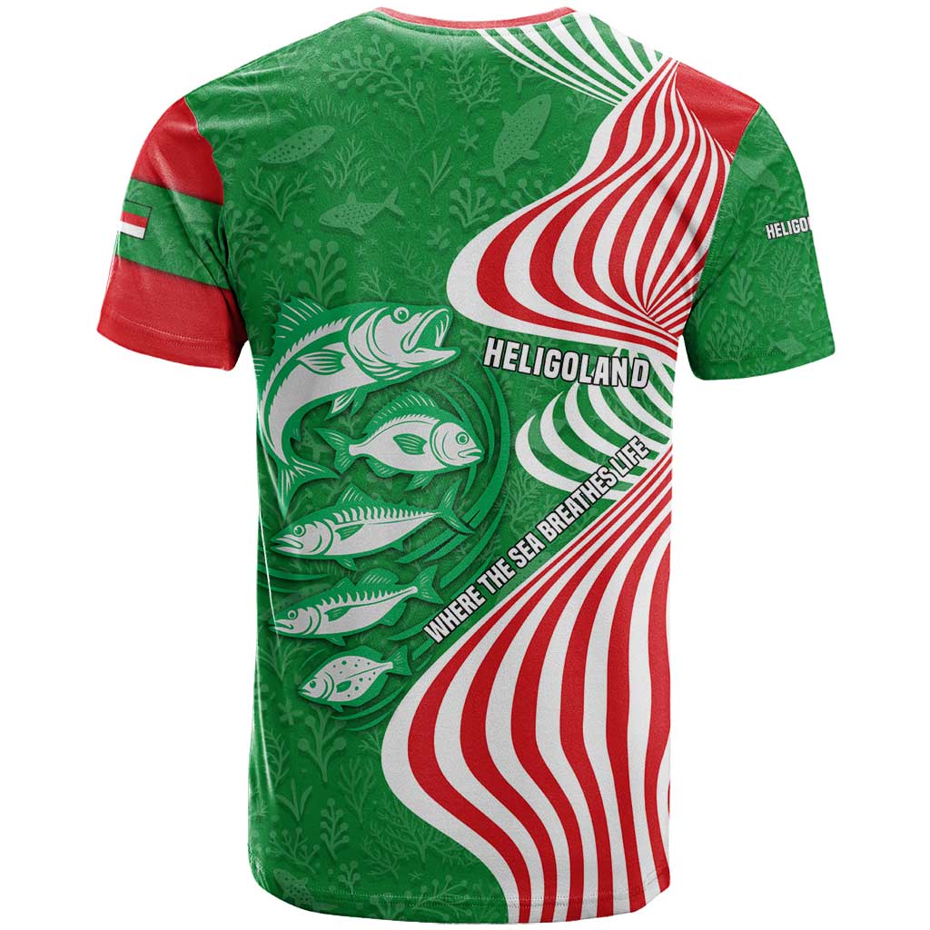 Germany Heligoland T-Shirt with Fish Illustration and Red Green Wave Graphic Tee