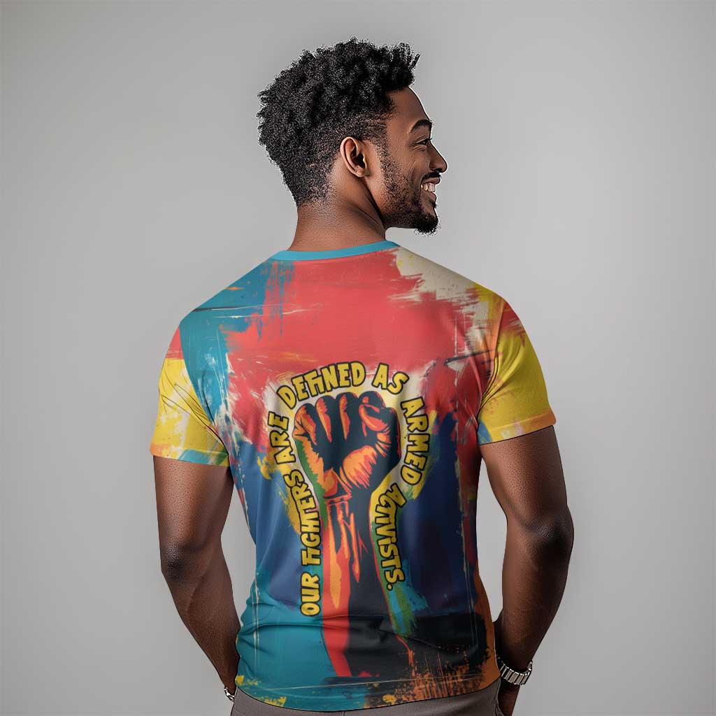 Amilcar Cabral T-Shirt Armed Activist Quote Raised Fist African Liberation Tribute - Colorful Paint Stroke Graphic Tee