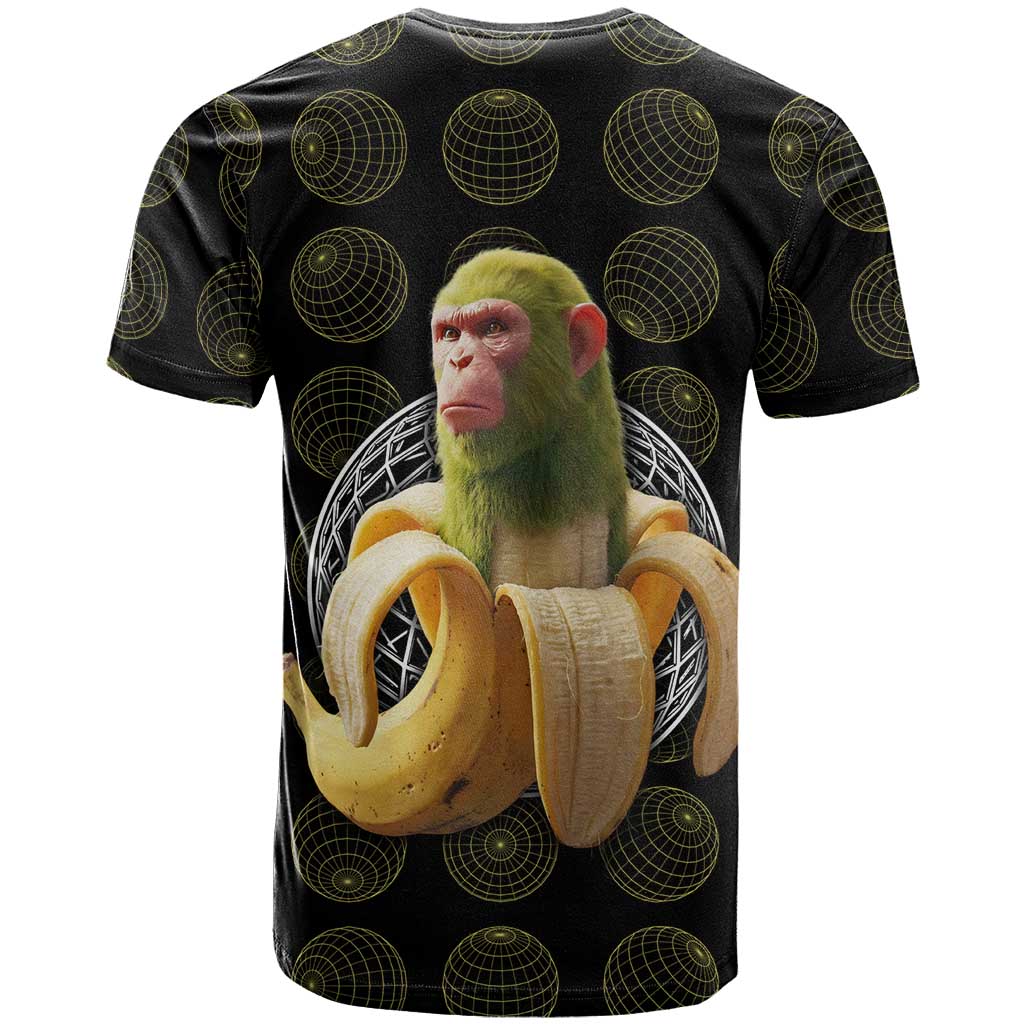 Chimpanzi Bananini Primate T-Shirt with 3D Wireframe Globe Pattern Graphic Tee
