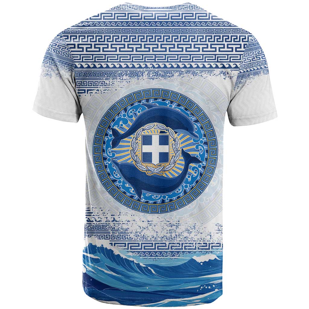 Greece Dolphin T-Shirt with Greek Key Pattern and Ocean Wave Design Graphic Tee