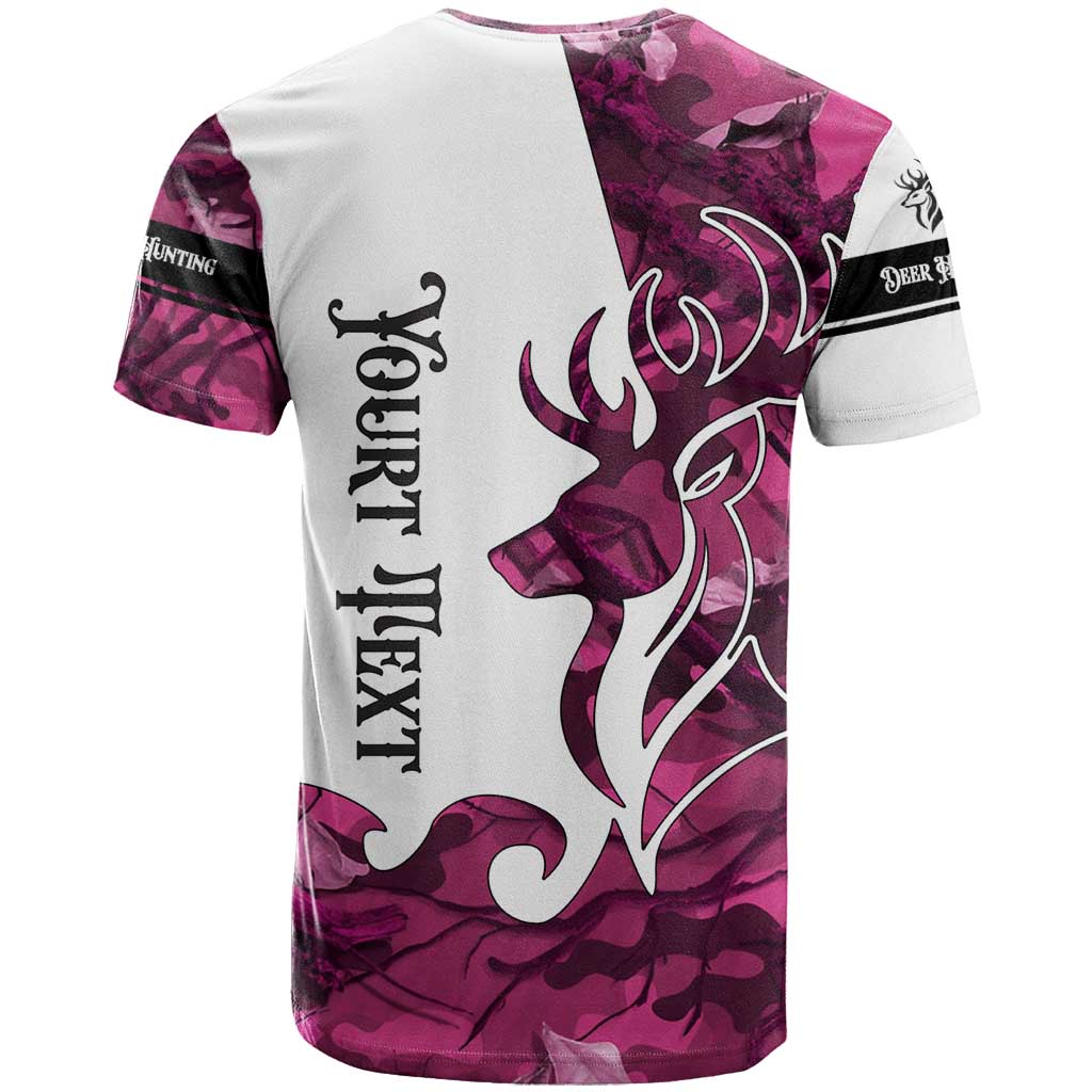 Pink Camo Customize Name Deer Hunting T-Shirt Tribal Buck Silhouette Graphic Tee