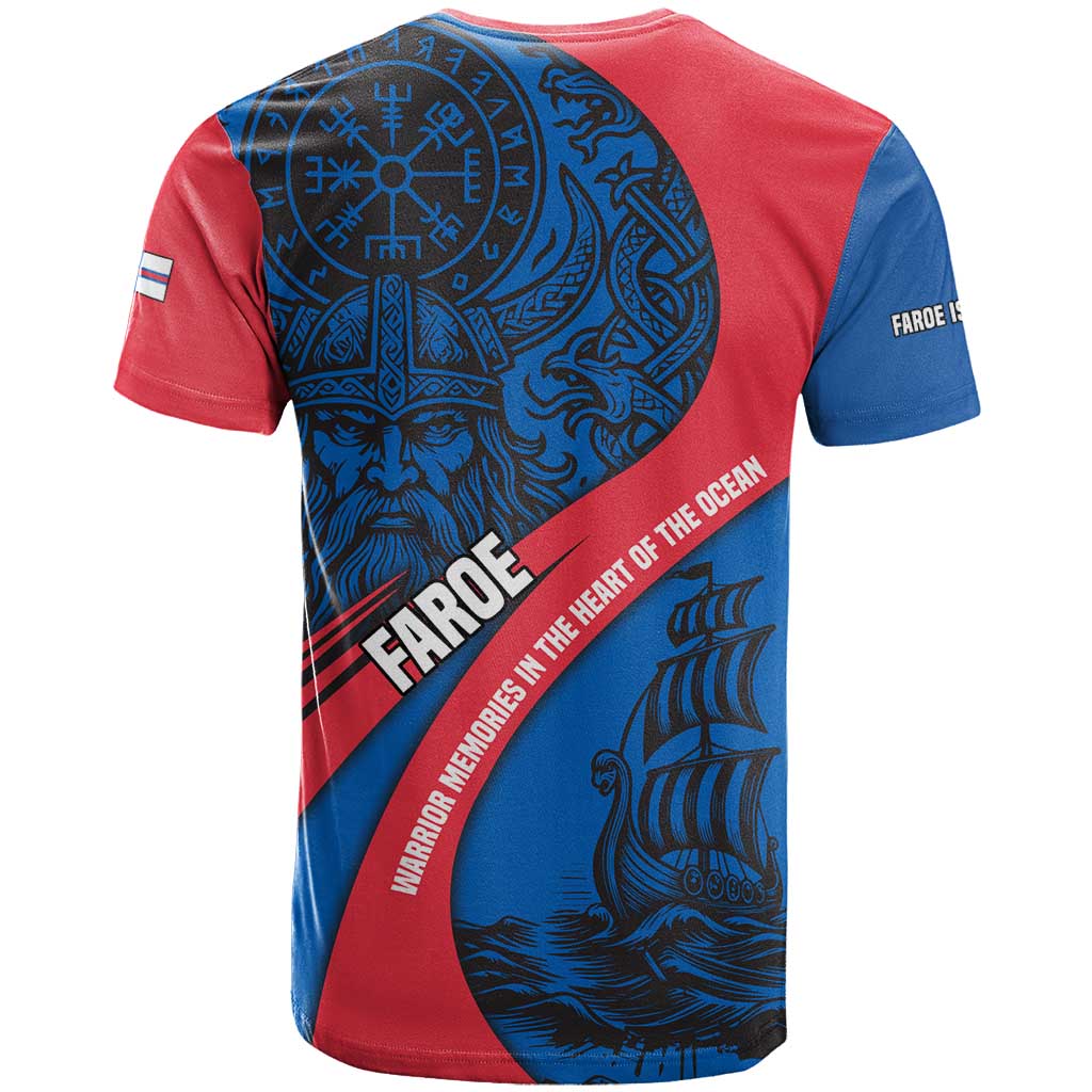 Faroe Islands T-Shirt with Viking Warrior and Longship Design Graphic Tee