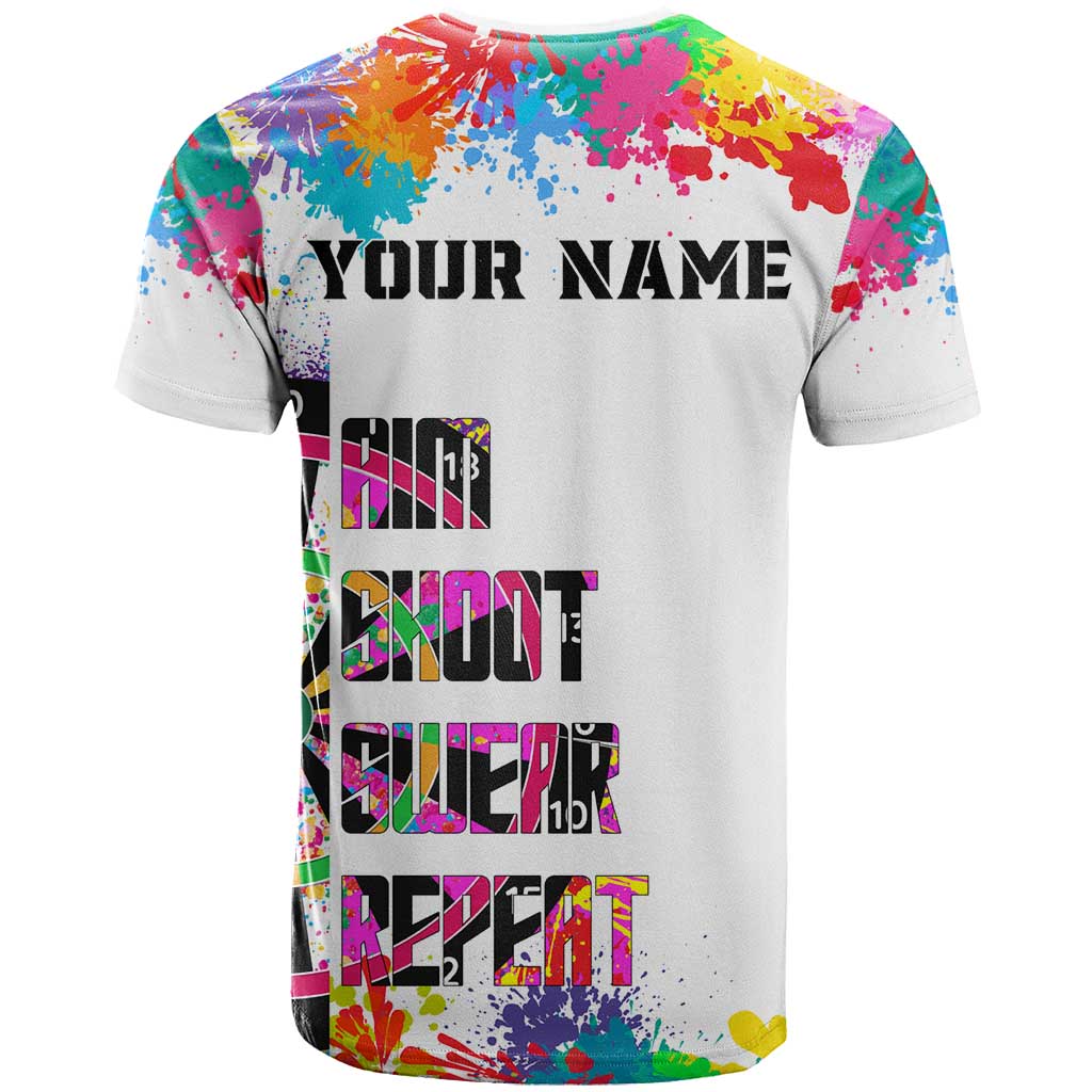 Colorful Dartboard and Splatter Paint Darts T-Shirt Personalized Motivational Quote Graphic Tee