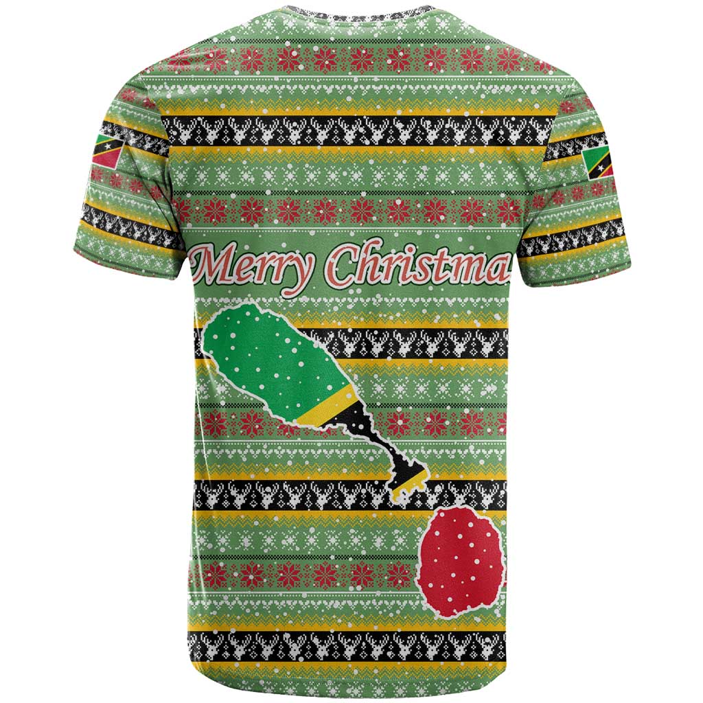 Saint Kitts and Nevis Christmas T-Shirt with Green Red Black Xmas Sailboat and Map Graphic Tee