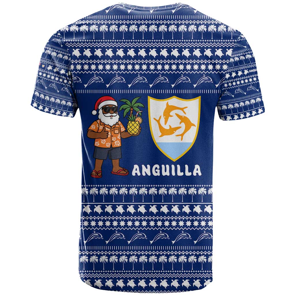 Anguilla Christmas T-Shirt with Santa Pineapple Floral Tree Island Crest and Tropical Pattern Design Graphic Tee
