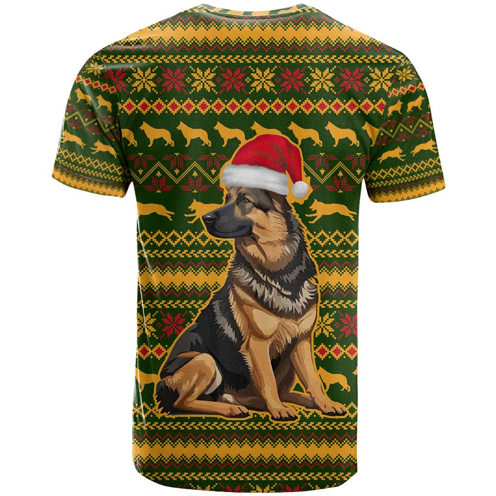 Awesome German Shepherd Dog Santa Claus Christmas T-Shirt Xmas Holiday Patterns Graphic Tee