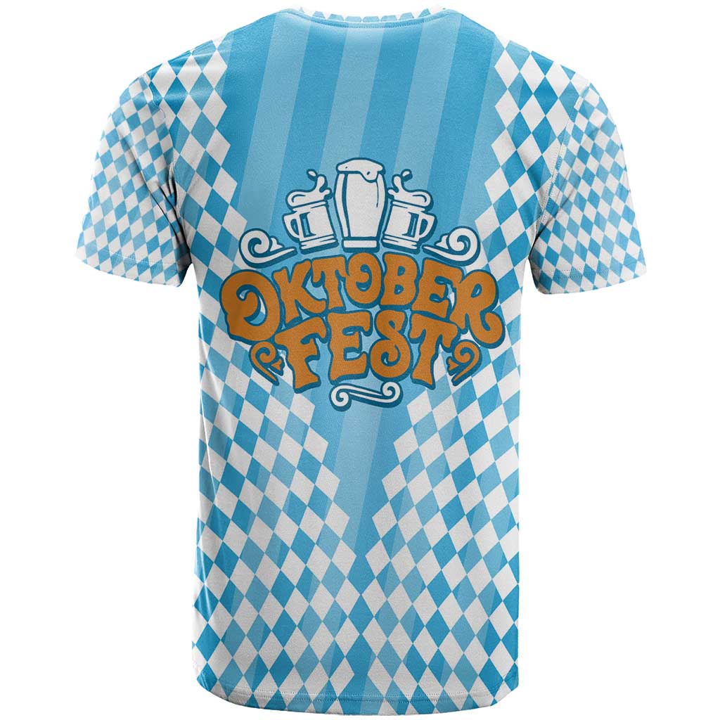 Oktoberfest T-Shirt with Beer Glass Illustration Blue White Diamond Graphic Tee