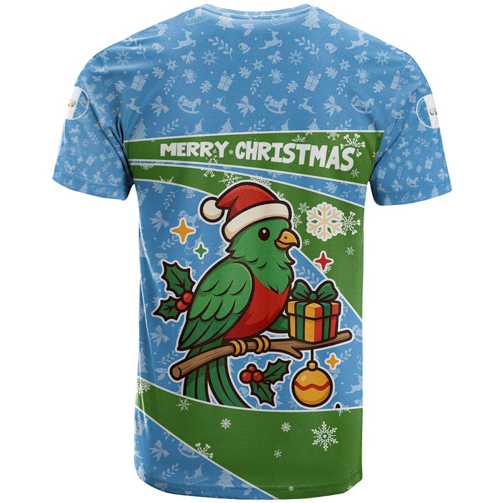 Guatemala Christmas T-Shirt with Blue Green Christmas Quetzal Bird Gift and Coat of Arms Graphic Tee