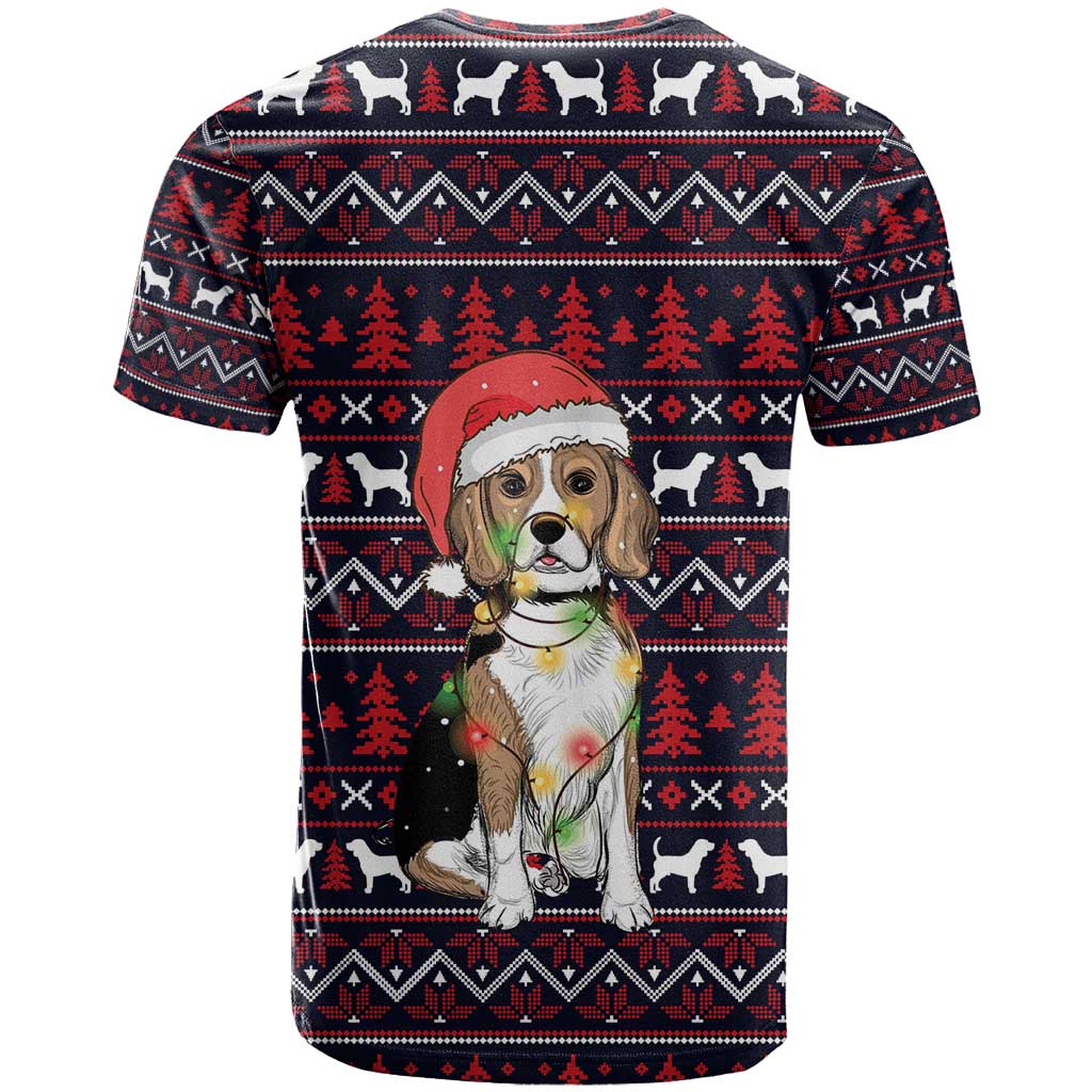 Beagle Dog They Know When You Have Snacks Christmas T-Shirt Xmas Holiday Patterns Graphic Tee
