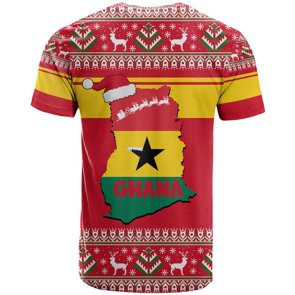 Ghana Christmas T-Shirt with Monkey Holding Gift Ghana Map and Festive Graphic Tee