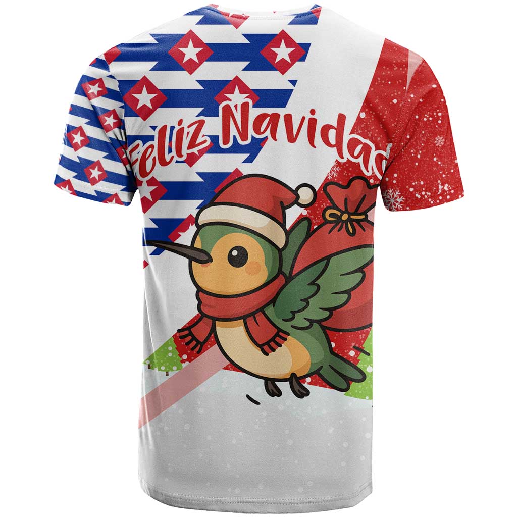 Cuba Christmas T-Shirt with Santa Hummingbird Cuban Flag Feliz Navidad and Snowflake Graphic Tee