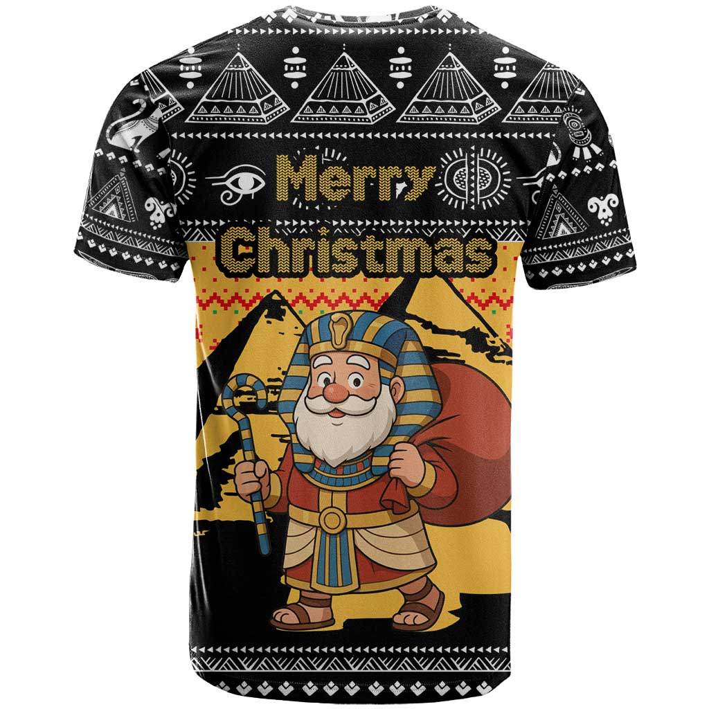 Egypt Christmas T-Shirt with Pharaoh Santa Pyramids Eye of Horus and Ancient Egyptian Graphic Tee