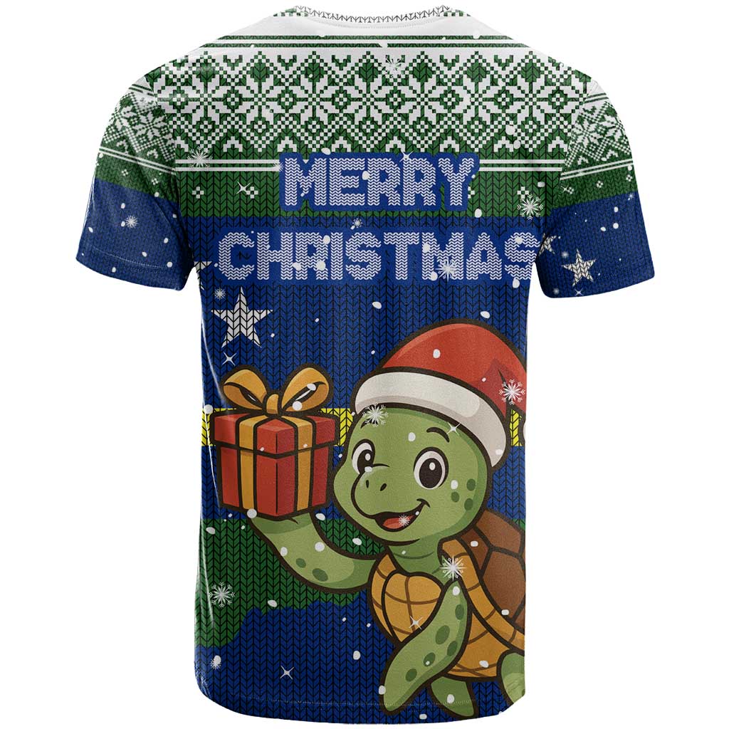 Curacao Christmas T-Shirt with Santa Turtle Ocean Waves Snowflakes and Holiday Gift Design Graphic Tee