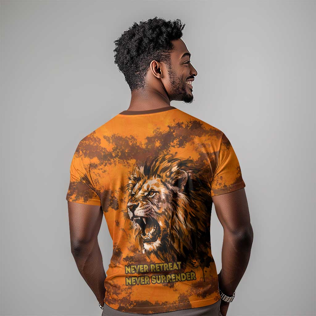 Shaka Zulu T-Shirt Warrior Fiery Roaring Lion - Never Retreat Never Surrender African Strength and Courage Graphic Tee
