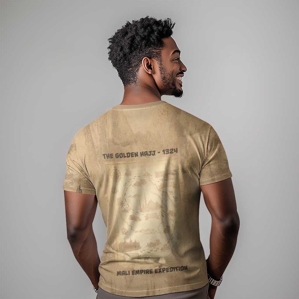 Mansa Musa T-Shirt Sepia Map Historic Pilgrimage Empire Expedition 1324 African Royalty Legacy Graphic Tee