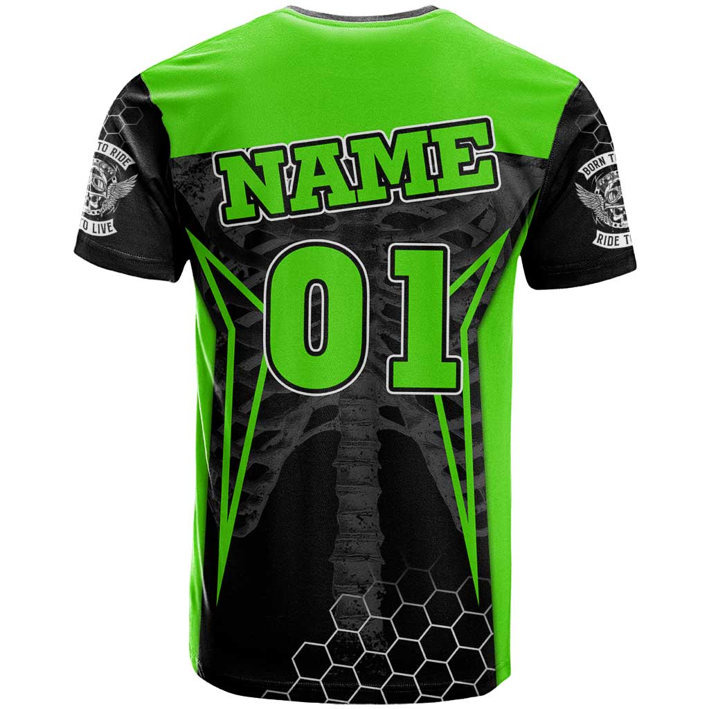 Personalized Skeleton Racing T-Shirt Cool Bone Motorcycle Motocross Off-Road Riders Racewear Graphic Tee