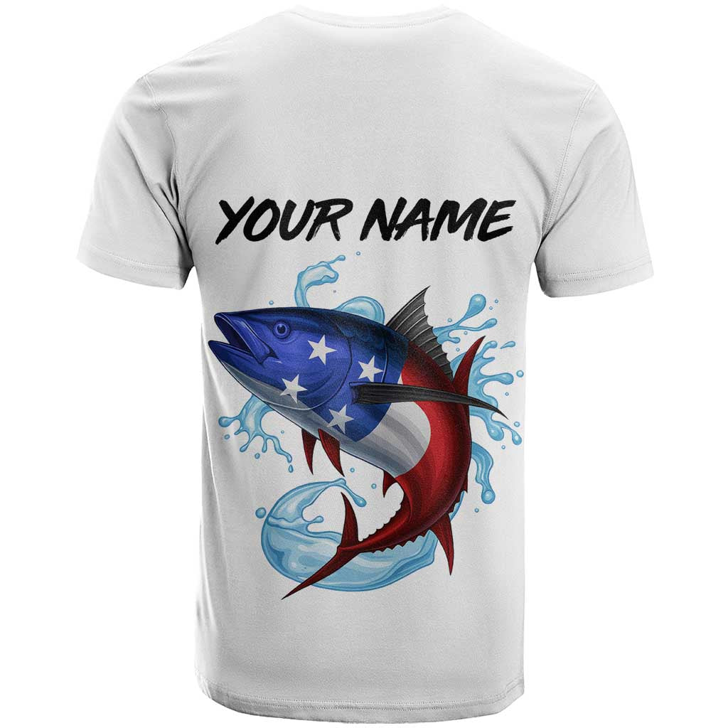 American Flag Tuna Fish T-Shirt Custom Splashing Water on White and Black Contrast Graphic Tee