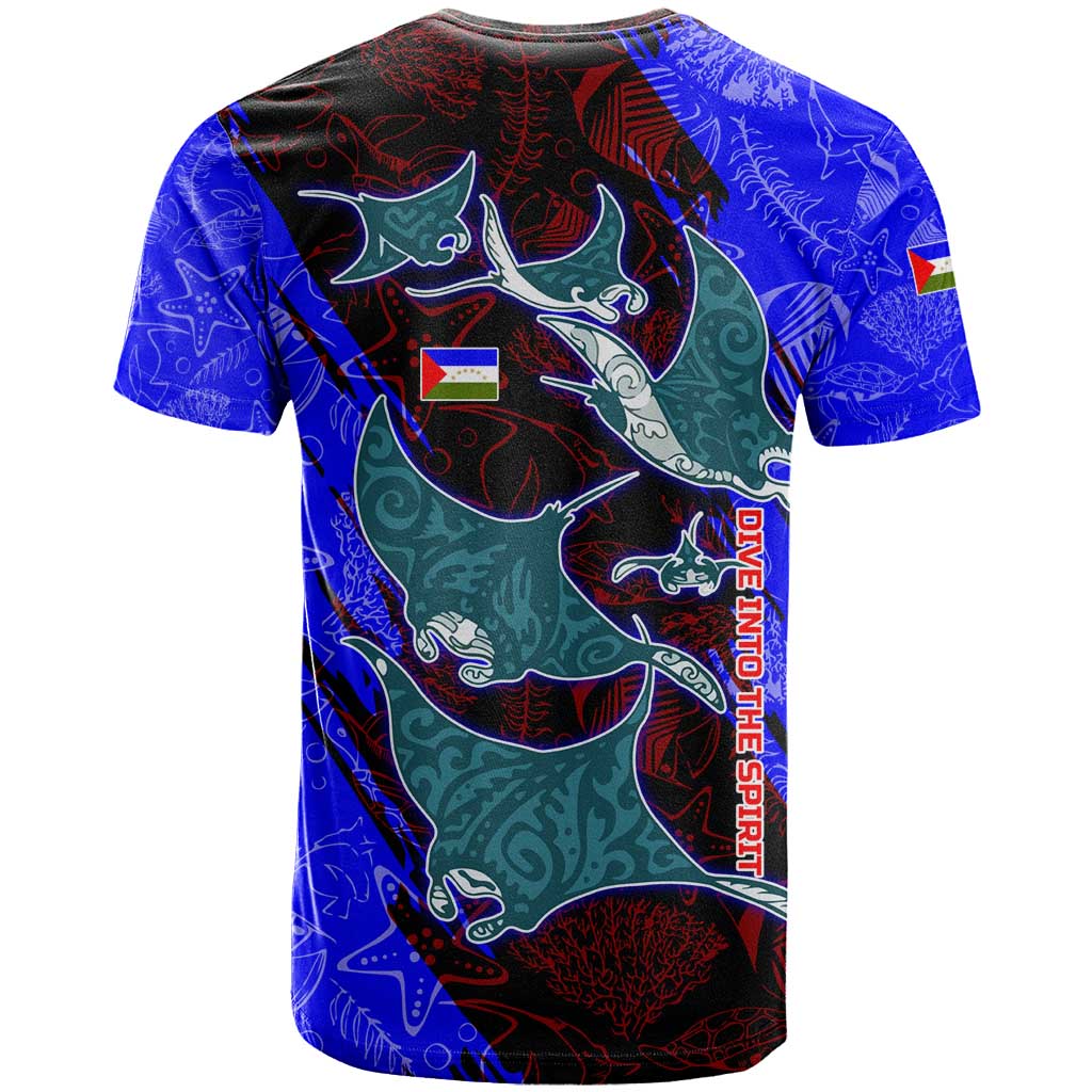 South Caribbean Coast Nicaragua T-Shirt with Manta Ray Coral Reef and Dive into the Spirit Design Graphic Tee
