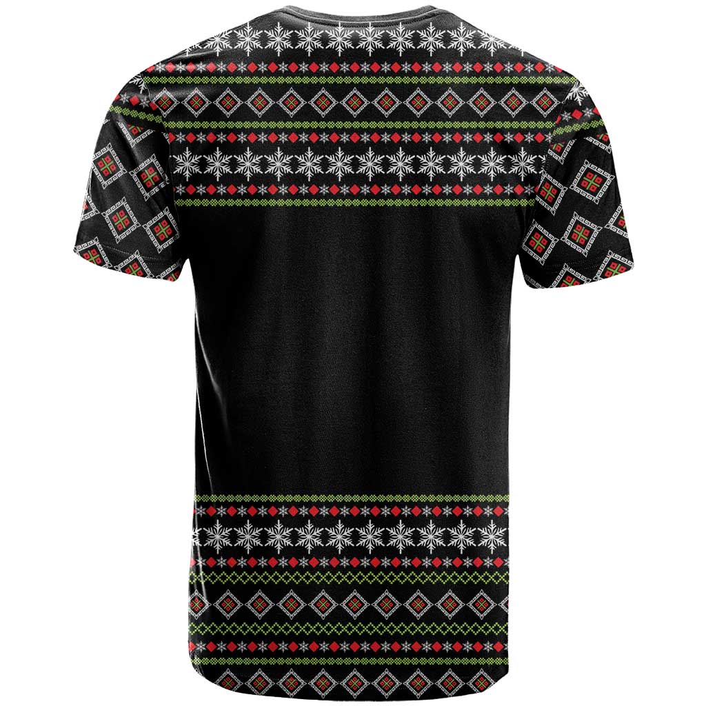 White and Red Christmas Wine T-Shirt with Festive Pattern and Holiday Cheer Graphic Tee