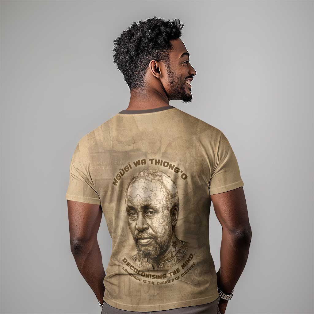 Ngugi wa Thiong O T-Shirt Vintage Map Ancient African Library - Decolonising the Mind Graphic Tee