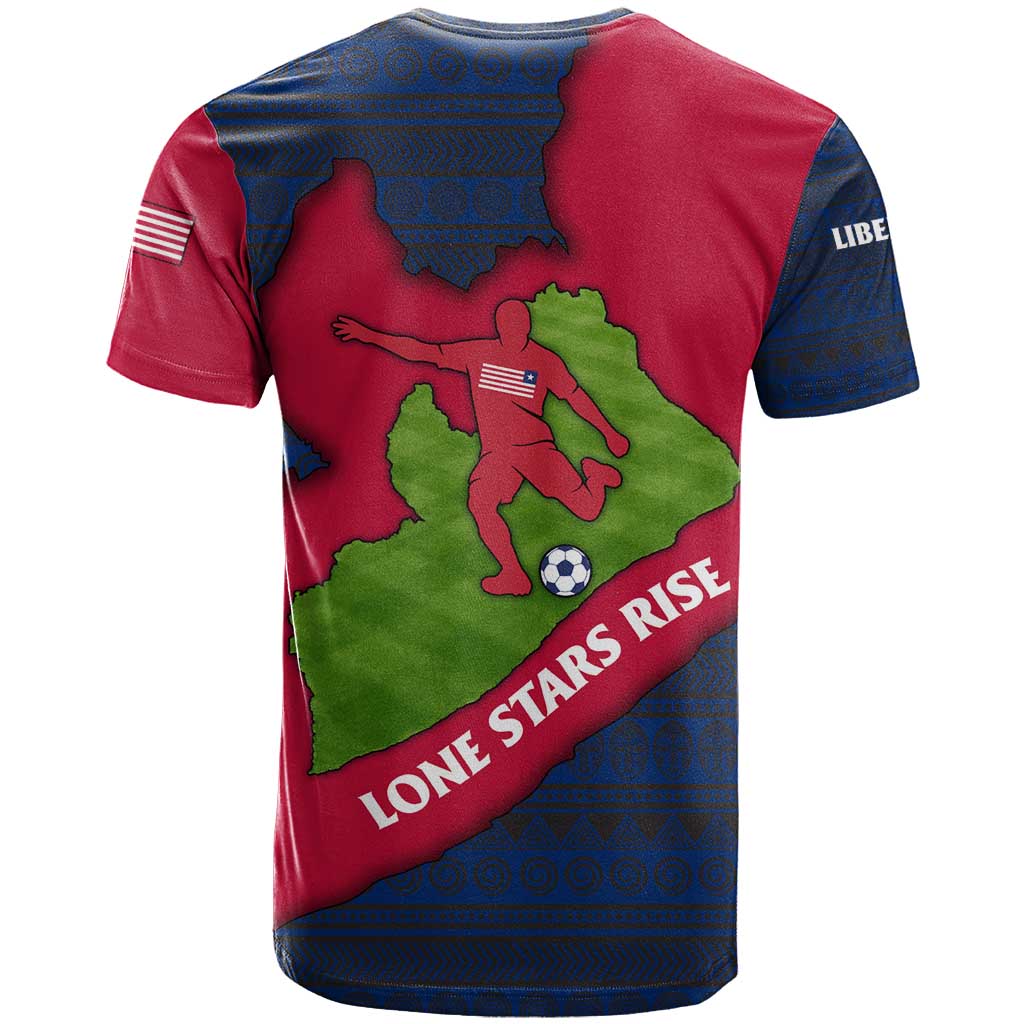 Liberia Lone Stars Rise Football T-Shirt with Map Graphic and National Flag Design Graphic Tee
