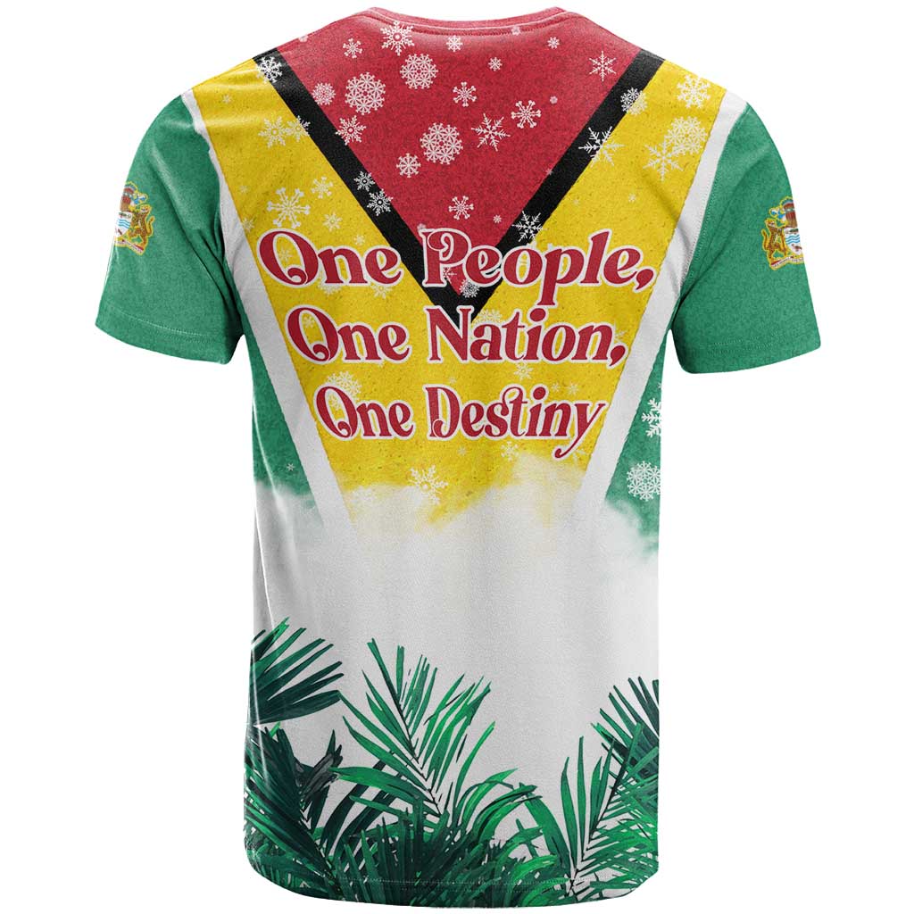 Guyana Flag T-Shirt Christmas Santa Jaguar and National Motto Green Yellow Graphic Tee