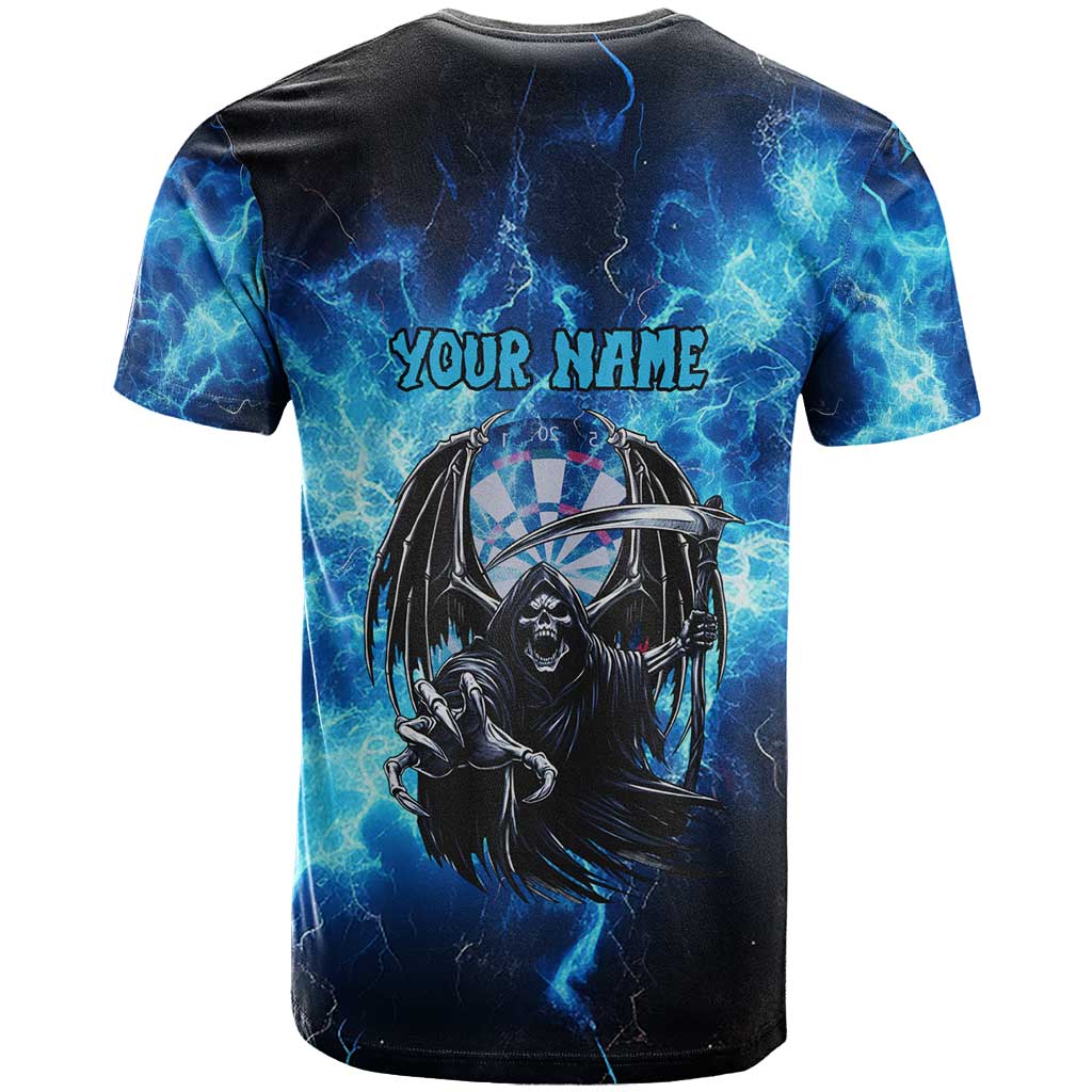 Custom Grim Reaper Bowling T-Shirt with Blue Lightning Background Graphic Tee