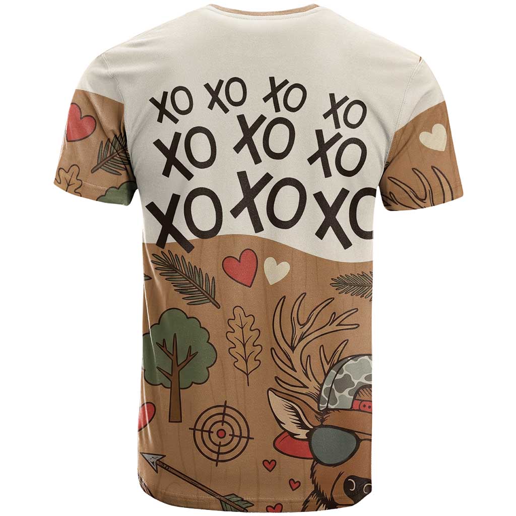 Valentine Buck T-Shirt with Camo Cap and XOXO Pattern Retro Hunting Graphic Tee